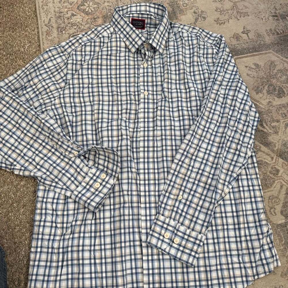 UNTUCKit Men's Long Sleeve Button-Up Shirt Blue White Plaid XX-Large